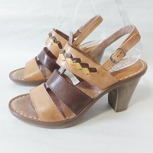Pajar Women Sandals Size 37 EU Tan Brown Woven Leather Chunky Comfy Stacked Heel